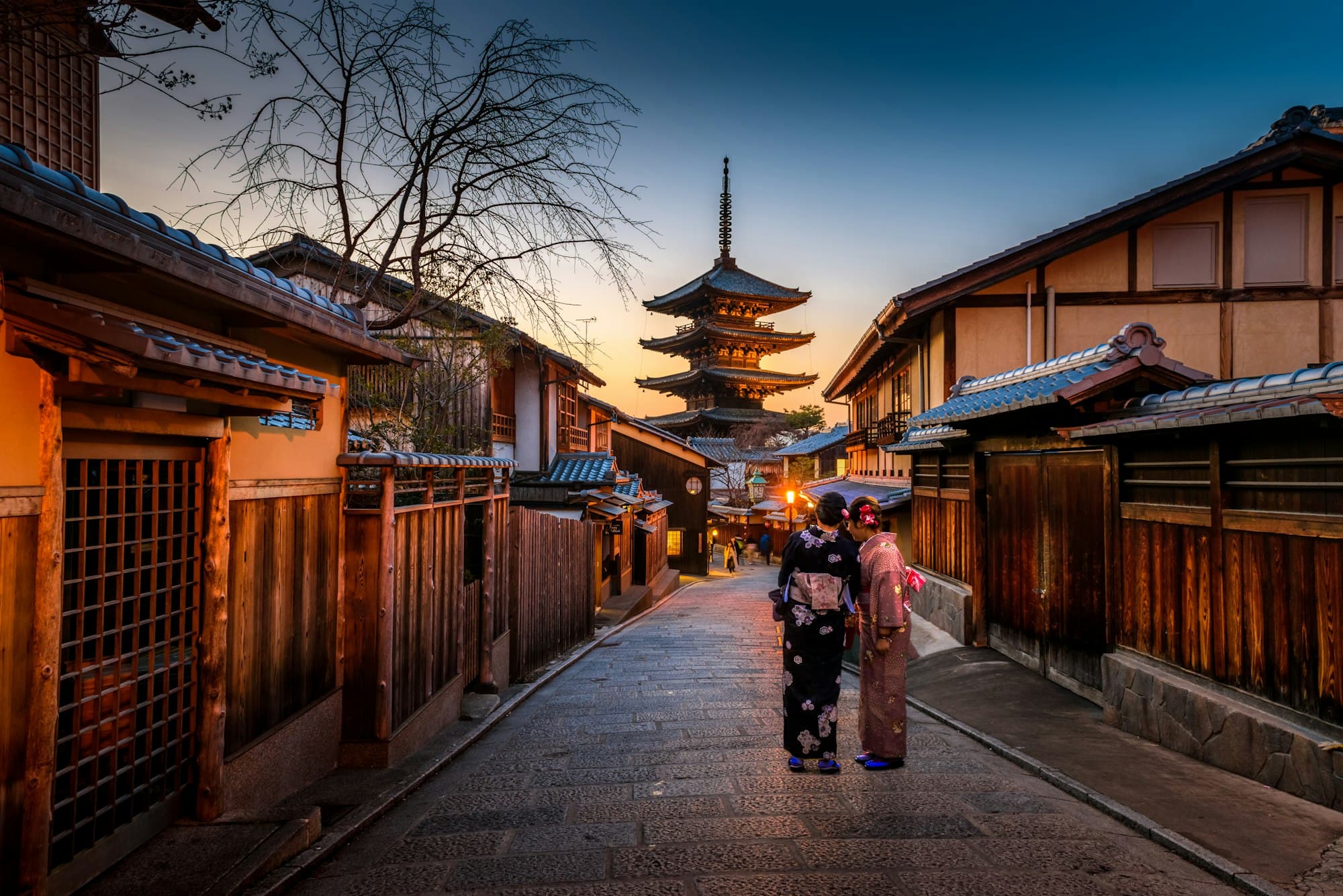 A quiet Japanese temple path in early light.